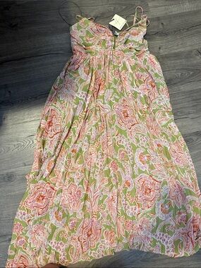 Floral Green and Pink Maxi Sundress